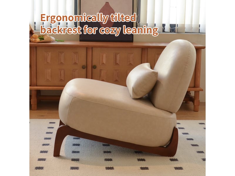  Fauteuil d’appoint en simili avec coussin moelleux et pieds en bois massif, sans accoudoirs  - Conforama E