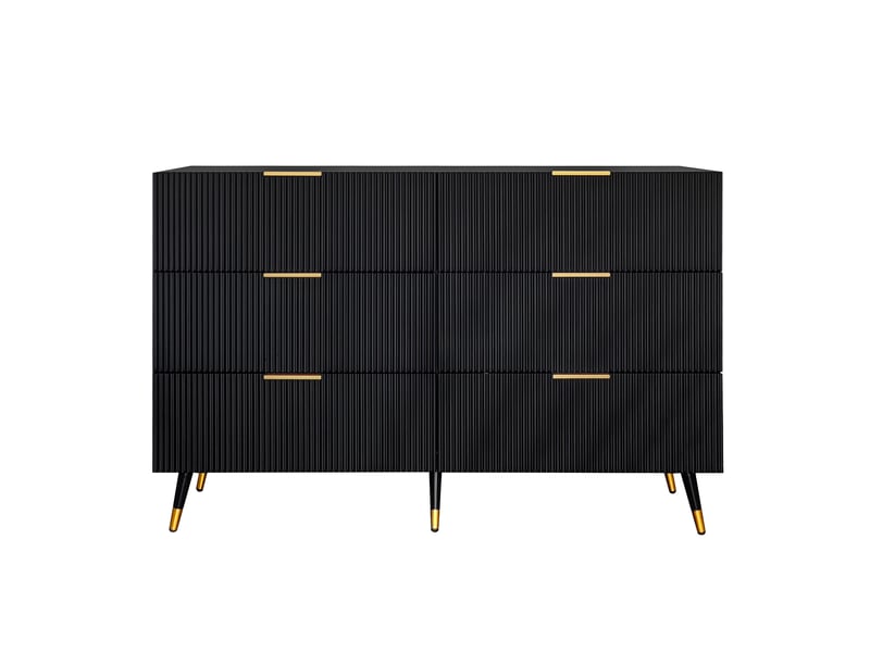  Commode 120x40x77cm, chiffonier avec 6 tiroirs de rangement, meuble salon, aggloméré, noir  - Conforama A