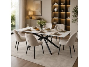 Table à manger, forme rectangulaire, extensible, coloris noir et blanc, pour maison et appartement, mobilier fonctionnel pour intérieur