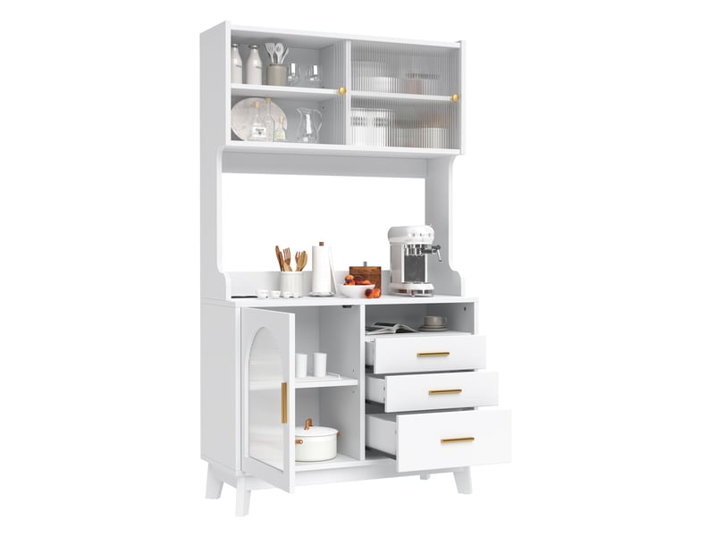  Buffet haut de rangement 100,5 x 40 x 178 cm avec prises usb-a et usb-c, blanc  - Conforama A