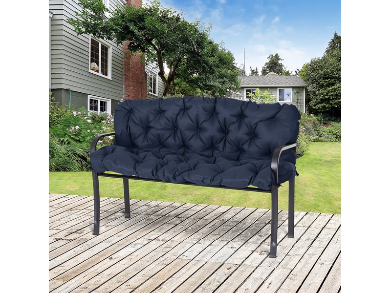 Coussin de banc 3 places 150 x 98 x 8 cm – bleu foncé – dossier et 6 liens de fixation pour usage intérieurextérieur - Conforama B