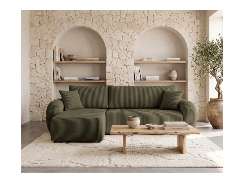  Alya - canapé d'angle convertible et réversible 3 places en velours côtelé  - Conforama B
