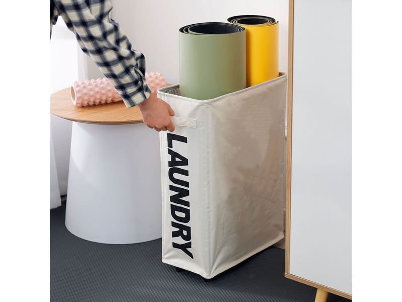  Panier à linge pliable à roulettes, beige, 42 l, pour coins étroits, 39 x 19 x 57 cm - beige  - Conforama C