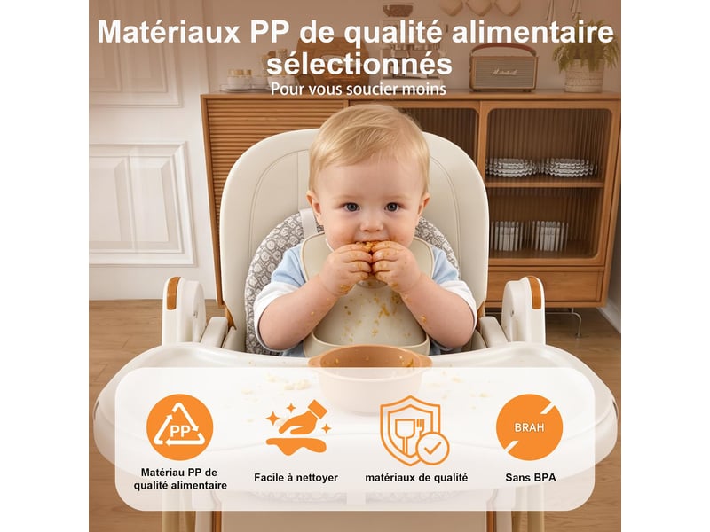  Chaise haute 2 en 1 pour bébé pliable et réglable en hauteur, blanc W1198P480181 - Conforama E