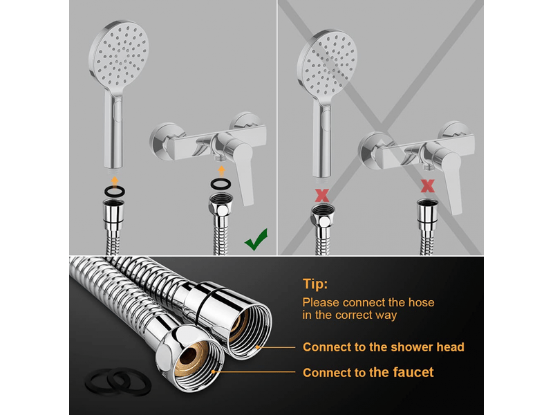  Flexible de douche universel 1.5m g12 - anti-torsion &amp; anti-pliure - acier inoxydable chrome - robinetterie salle de bains  - Conforama E
