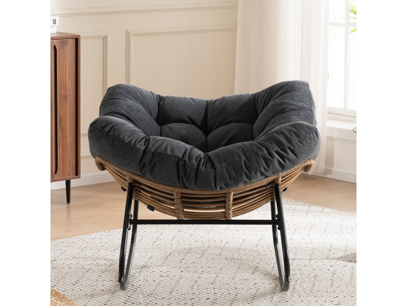  Fauteuil à bascule en chenille - 95x107x83 cm - chaise berçante ergonomique cadre métal détente salon chambre - noir  - Conforama C