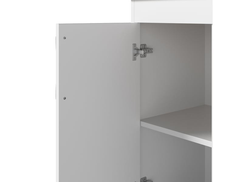 Buffet de cuisine 175cm, meuble vaisselier avec portes vitrées et étagère à vin, rangement cuisine blanc et bois naturel - Conforama W