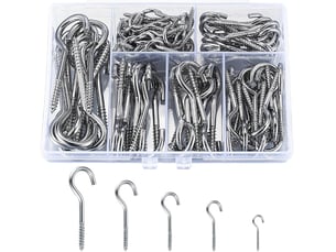 115 pièces crochets à visser, de plafond en acier inoxydable, vis à pour visser métal, gris