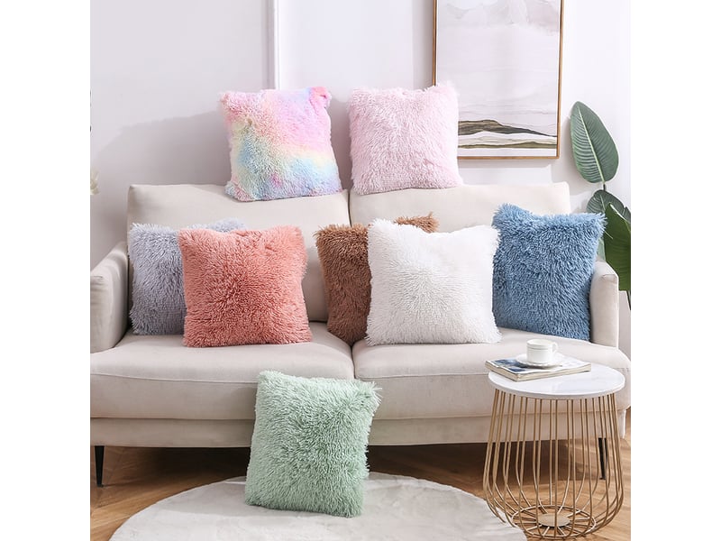  Lot de 2 housse de coussin de canapé fourrure de luxe decoration 40 x 40 cm bleu canapé maison chambre lit super doux peluche taie d'oreiller décorative  - Conforama B