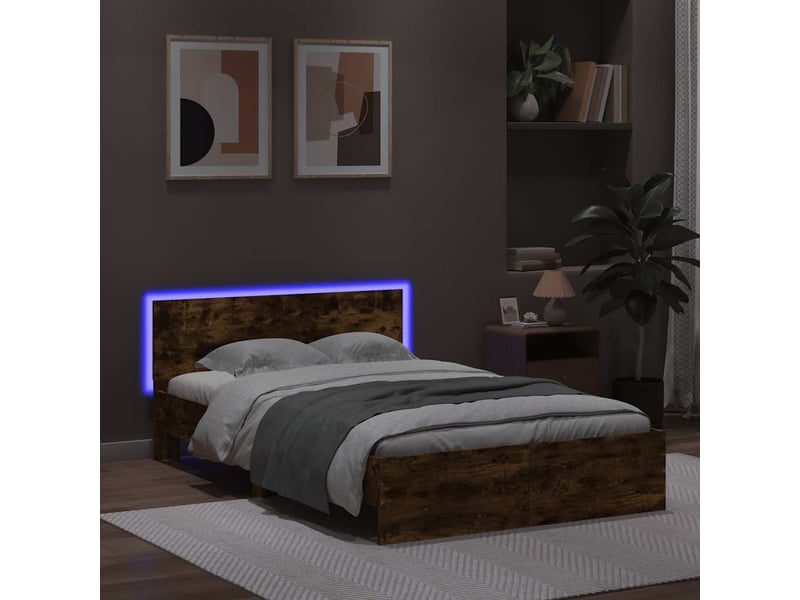  Lit double- lit adulte -  cadre de lit avec tête de lit et led chêne fumé 120x190 cm  - Conforama B