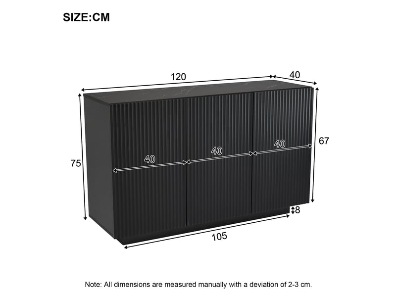 Buffet bas 120x40x75 cm noir effet marbre avec led bluetooth et 3 portes - Conforama C