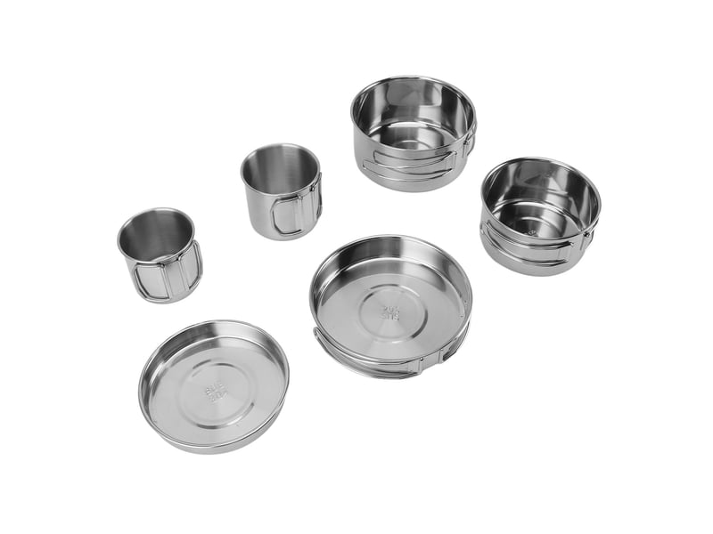  Ensemble de 6 ustensiles de cuisine portables en acier inoxydable multifonctionnels et efficaces pour le camping et la  - Conforama E