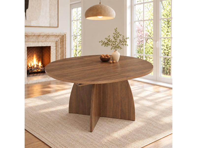 Table à manger extensible 120-180x90x75cm pour 6 à 8 personnes, plateau rectangulaire aux angles arrondis, style épuré, effet noyer evarich - Conforama E