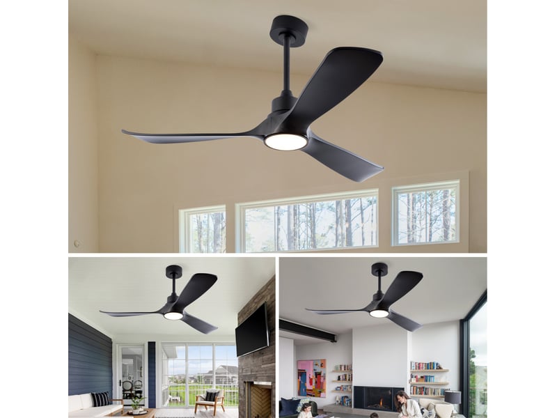  Ventilateur de plafond noir de 52 pouces avec lumière et télécommande, moteur dc réversible, 3 températures de couleur  - Conforama E