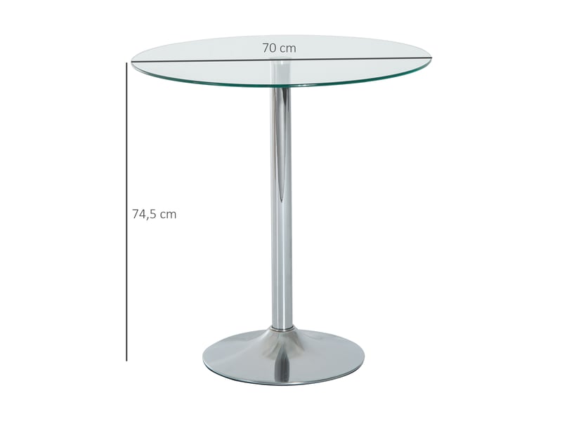  Table de salle à manger ronde pour 2 personnes, table de cuisine moderne avec plateau en verre trempé pour salon, argentée  - Conforama E