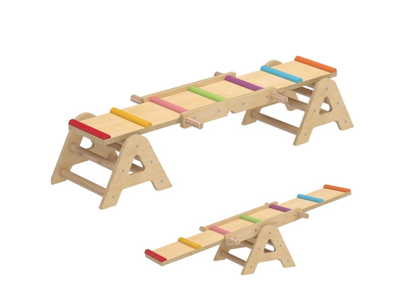  Balançoire pour enfants 2 en 1 transformable en poutre d’équilibre en bois multicolore 133 × 38 × 24 cm  - Conforama A