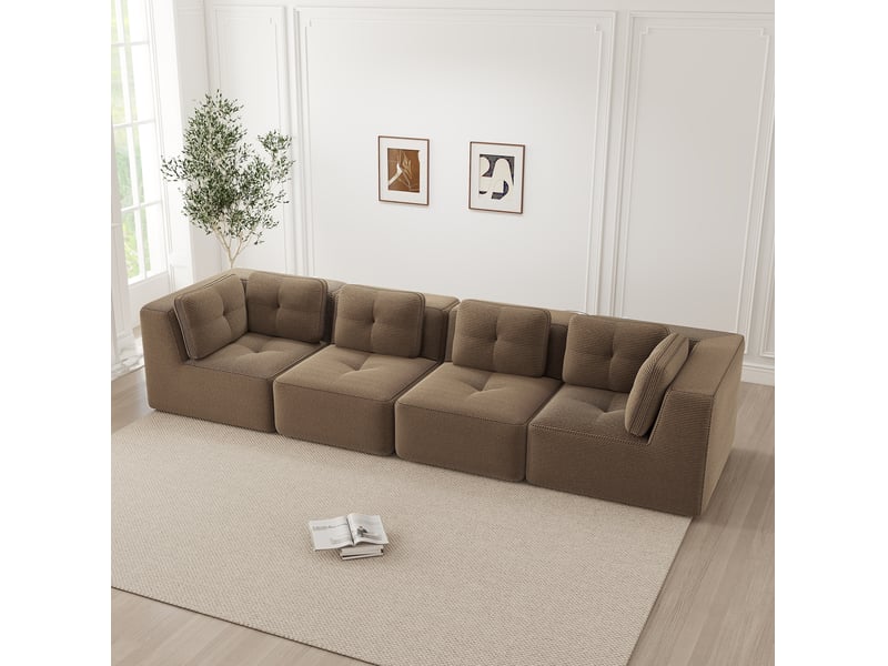 Canapé modulaire 4 places en velours côtelé marron 386x104x69 cm - Conforama E