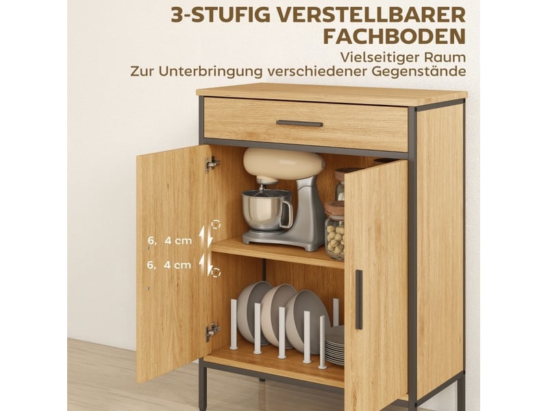  Meuble de rangement de salle de bain 60x30x80 cm – chêne – tiroir et portes à fermeture douce silencieuse  - Conforama E