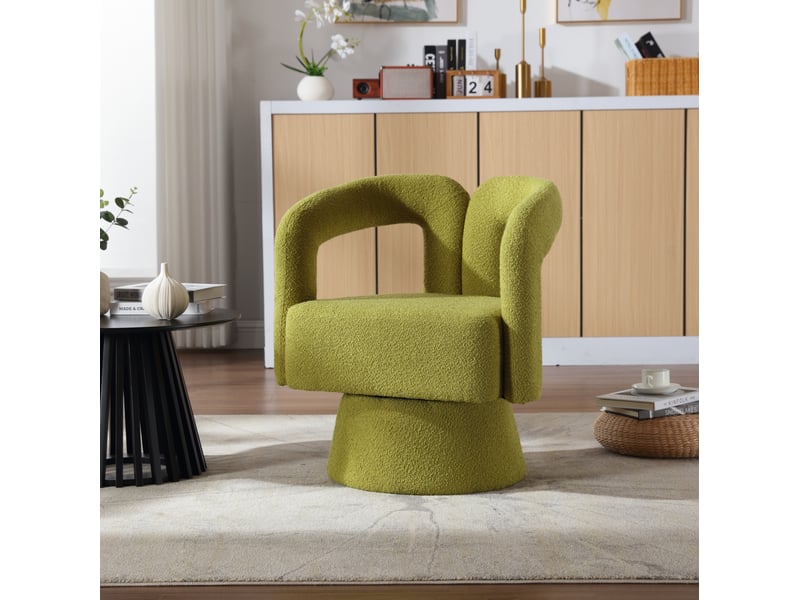 Fauteuil pivotant à 360° en tissu bouclette vert olive - Conforama C