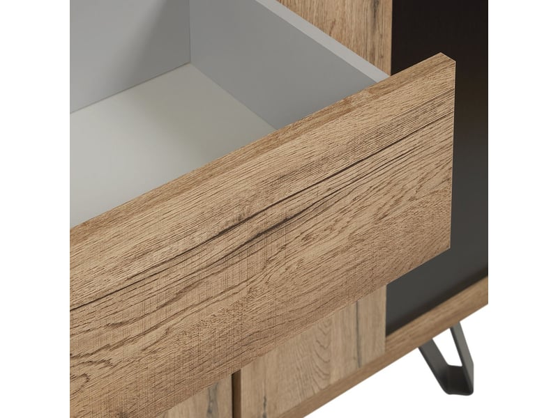  Buffet 4 portes 1 tiroir aspect chêne miel et noir mat - sélène SÉLÈNE - Conforama D