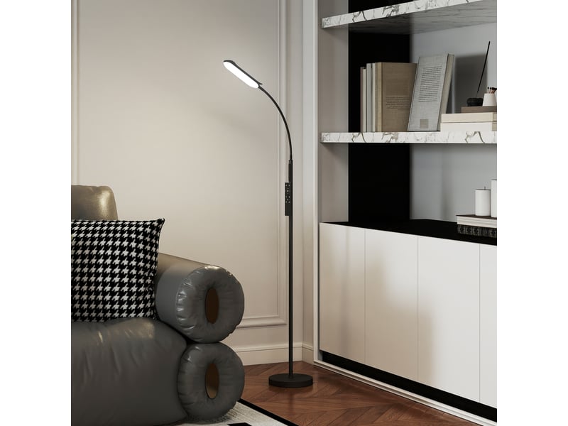  Lampadaire led à intensité variable avec contrôle de la température de couleur, réglage continu, télécommande et commandes tactiles, minuterie, noir  - Conforama D