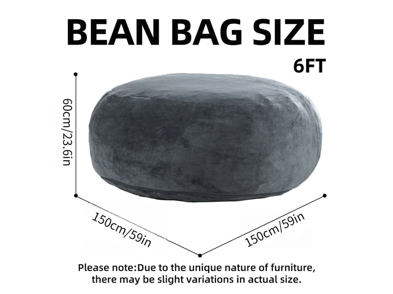  Pouf géant rond 150x150x60 cm en velboa gris avec mousse à mémoire de forme  - Conforama C