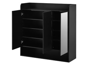 Meuble à chaussures entrée, miroir plein pied, 3 portes, étagères réglables, grand rangement, 110x35,5x110 cm - noir