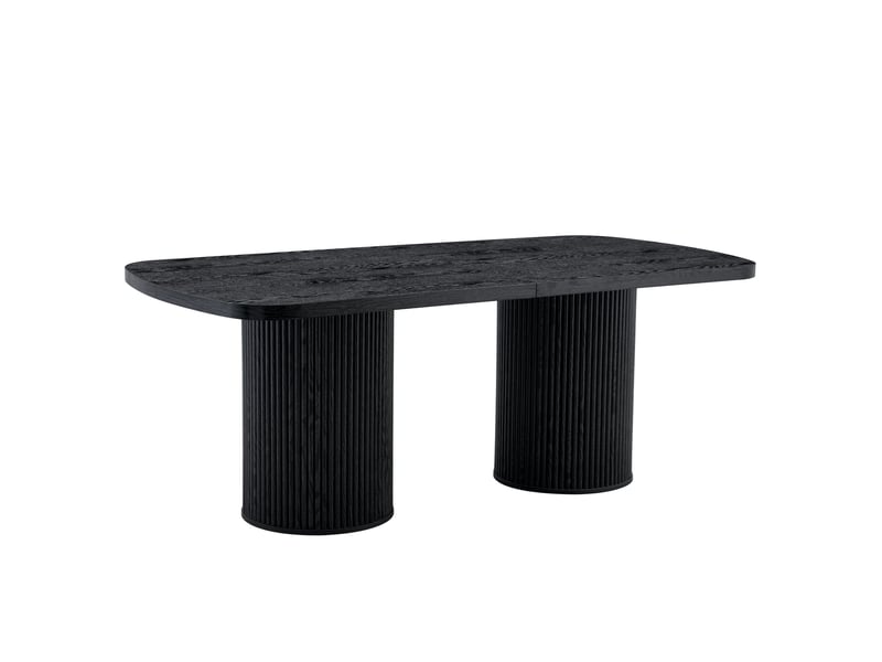  Table à manger ovale 6 à 8 places à double piètement cannelé - lpospi - mdf finition bois noir  - Conforama A