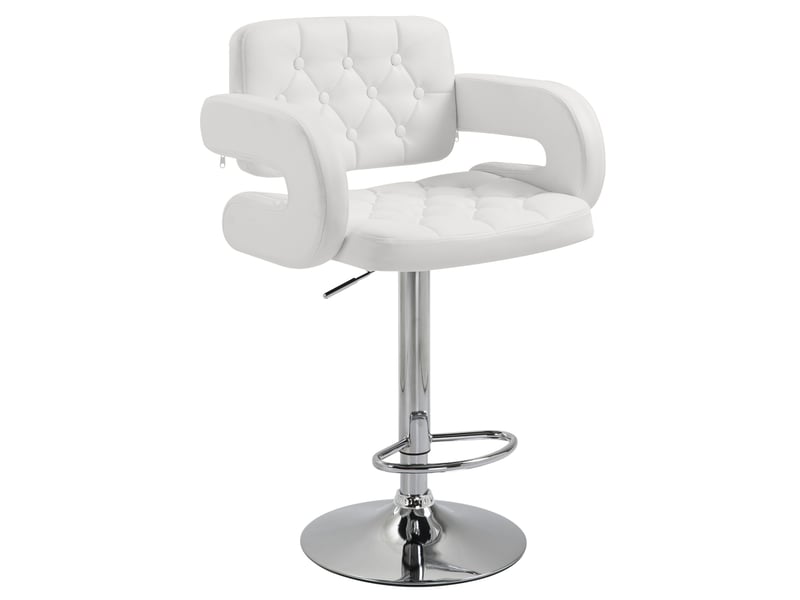  Tabouret de bar pivotant chaise de bar réglable en hauteur avec dossier repose-pieds et accoudoirs 61x50x93-113cm blanc  - Conforama A