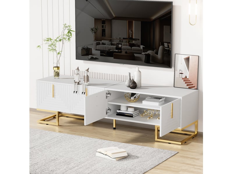  Meuble tv modenvie 170 x 40 x 45,5 cm blanc à 4 portes texturées  - Conforama E