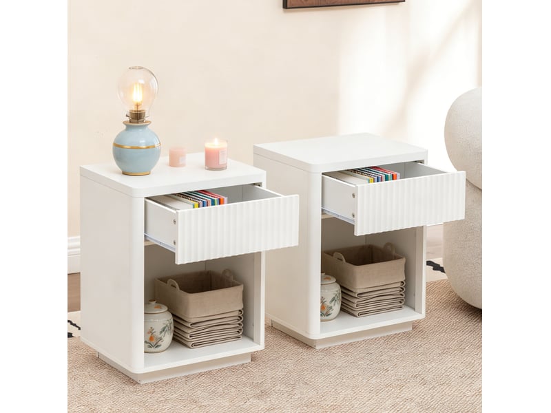  Table de chevet tcqpz lot de 2 55 x 40 x 63,5 cm avec tiroir et niche ouverte mdf blanc  - Conforama D