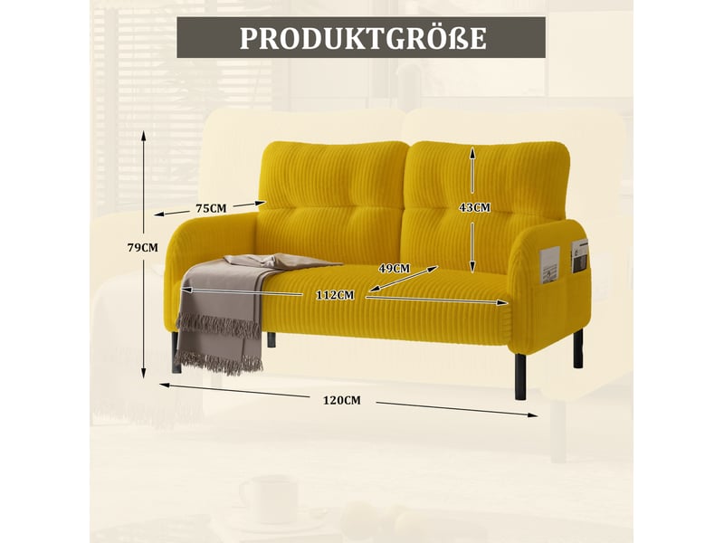  Canapé 2 places en velours côtelé avec poche latérale evryae  - Conforama E