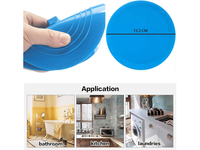 Bouchon de baignoire en silicone, bouchon d'évier, diamètre 15,3 cm, bouchon de vidange universel (1 pièce, bleu) - Conforama E