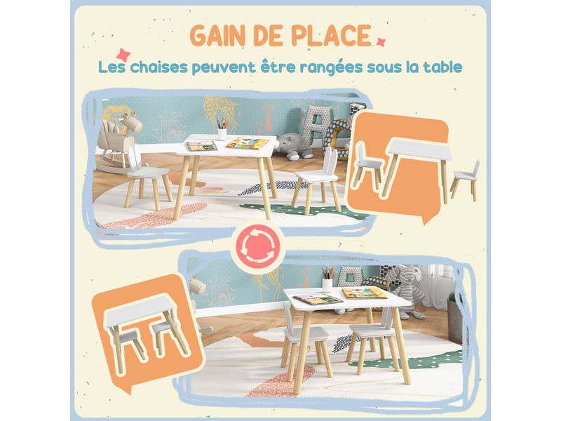  Ensemble table et 2 chaises enfant design scandinave motif oreille de lapin bois pin blanc  - Conforama R