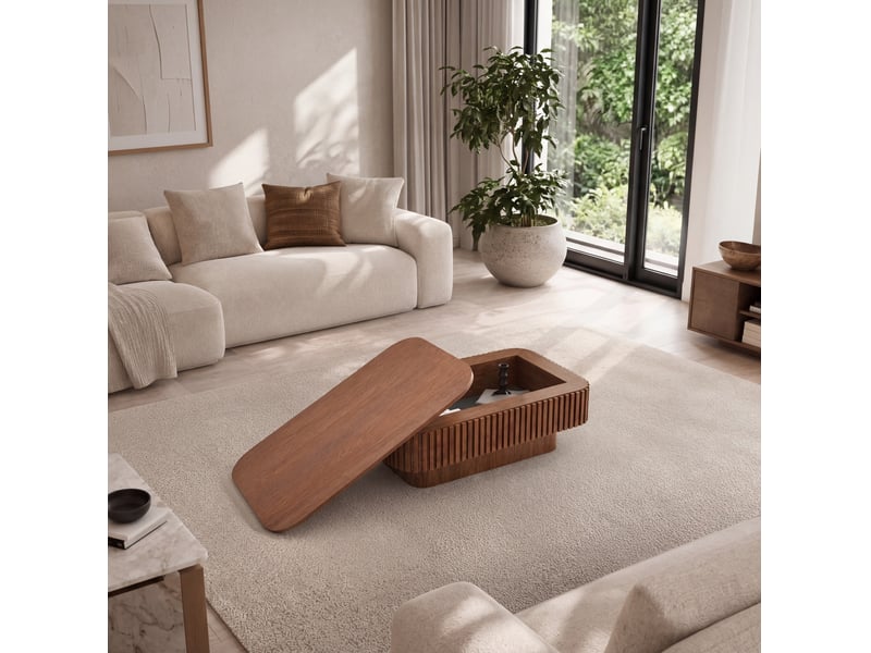  Table basse 98x60x35 cm coloris noyer avec rangement caché  - Conforama D