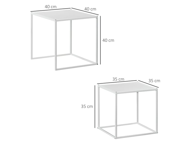  Lot de 2 tables basses gigognes, lot de 2 tables gigognes de salon, modulables, style industriel, en acier, blanc mat  - Conforama C