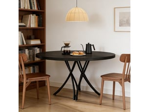 Table de salle à manger ronde 4 à 6 places gain de place, pieds croisés stables - bois noir ø 120 cm