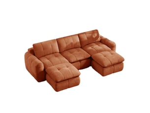 Canapé modulable en u modenvie 3 places avec 2 poufs, revêtement en chenille orange, mousse haute densité 32d, 264 x 160 x 68 cm, sans montage