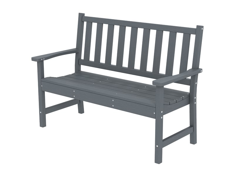  Banc de jardin 2 places, banc d'extérieur en plastique résistant aux intempéries avec structure à lattes, dossier imitation bois, gris  - Conforama B
