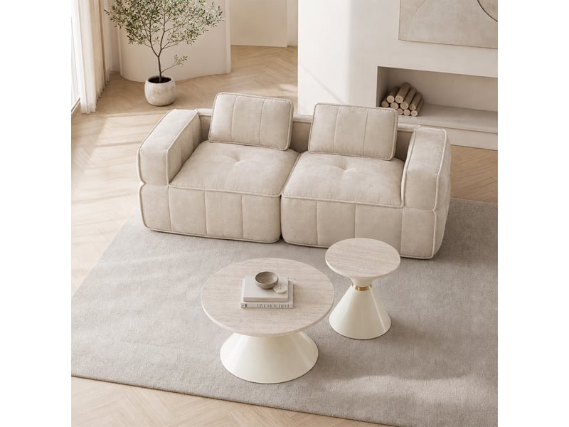  Canapé 2 places, revêtement en tissu, sans assemblage, beige  - Conforama W