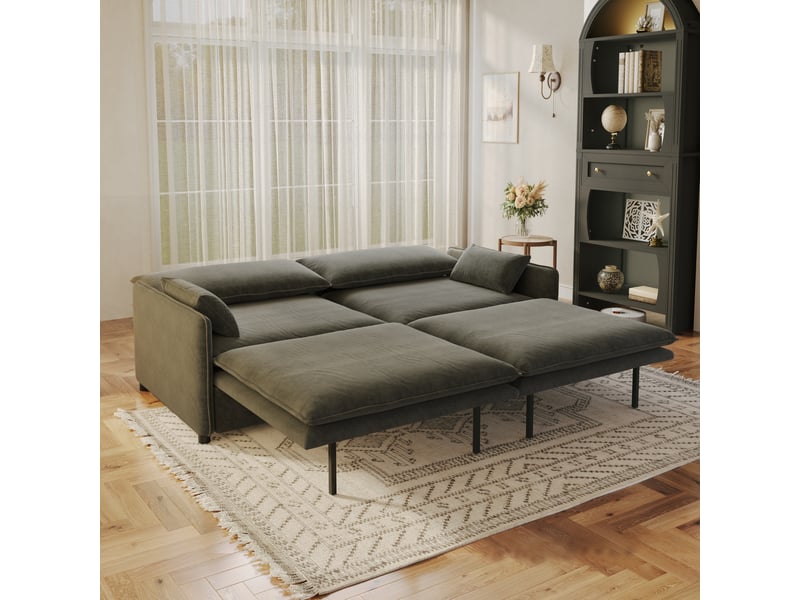  Canapé convertible 3 places 206 cm en chenille, canapé-lit 3 en 1 avec rangement, dossier réglable et coussins amovibles - gris foncé  - Conforama D
