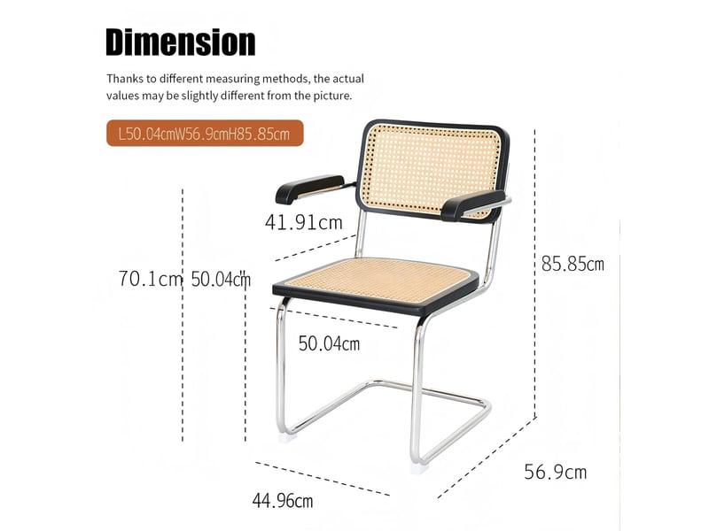 Lot de deux chaises de salle à manger, chaises en bois avec dossier en rotin et pieds chromés, style « brewer » du milieu du siècle, noir - Conforama C