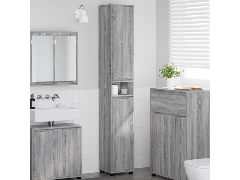 Cabinet de salle de bain, meuble de rangement gris sonoma 30.5x30x195 cm - Conforama B