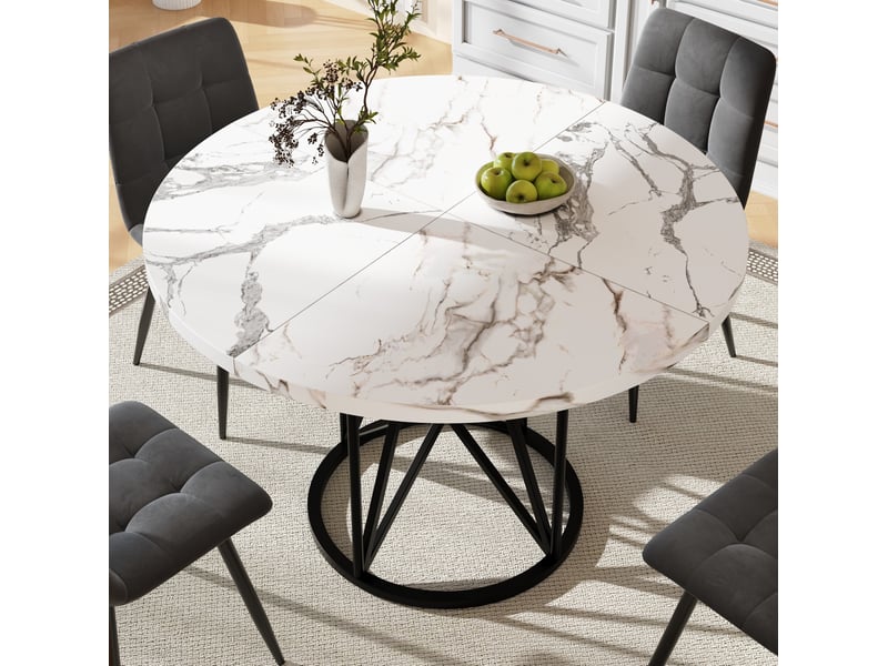 Table ronde, 100x100x76 cm, avec pieds métalliques style géométrique motif marbre, pratique, mdf, coloris noir et blanc - Conforama D