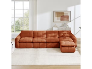 Canapé d'angle compressé réversible fixe <strong></strong> <strong>Fay Lum</strong> 4 places Tissu orange