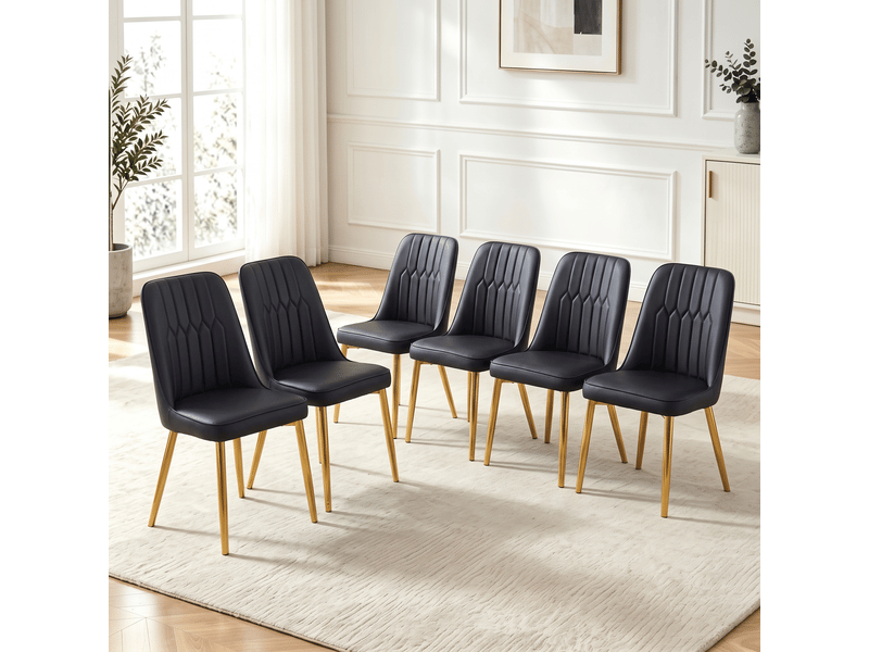  Lot de 6 chaises de salle à manger en simili cuir noir, pieds métal antidérapants  - Conforama D