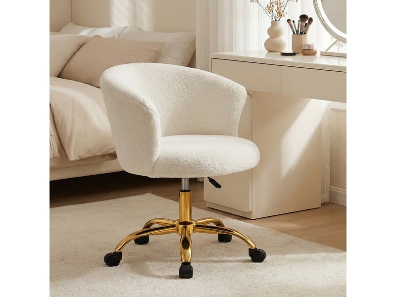  Chaise de bureau réglable en hauteur, aspect peluche, blanche  - Conforama C