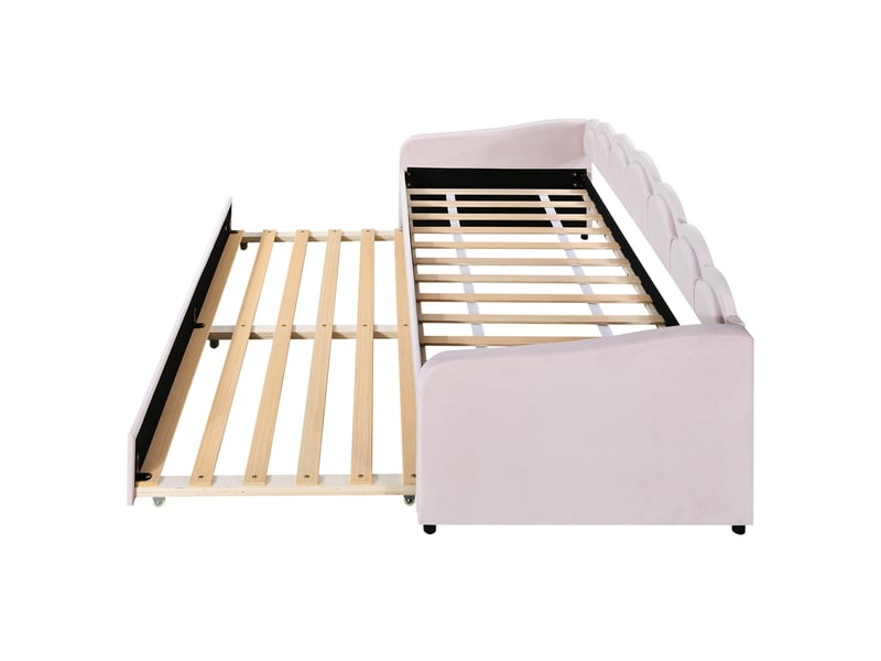  Lit banquette velours rose 90x200 avec lit d'appoint gigogne et éclairage led multicolore, sans matelas  - Conforama D