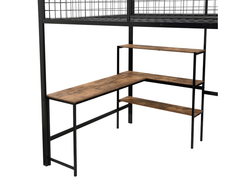  Lit mezzanine métal 140x200cm - bureau et armoire intégrés - garde-corps 360° - noir  - Conforama R