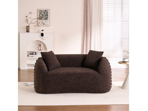 Canape droit moderne 2 places 155x90x67 cm compressé, incurvé, mousse et tissu chenille couleur marron